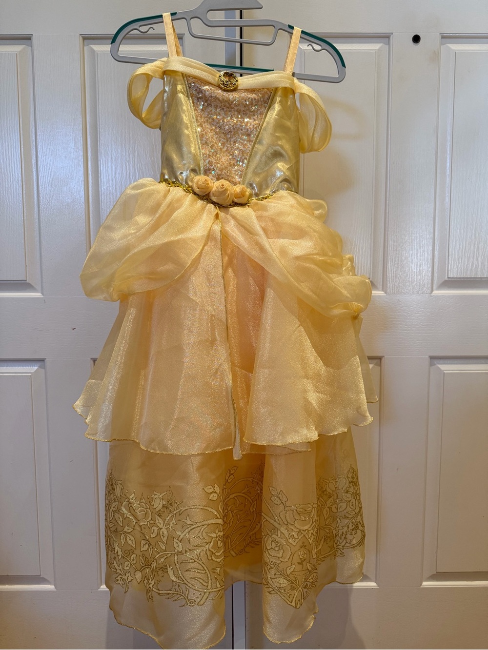 Girls' Yellow Sparkle Princess Belle Costume Dress with Floral Waist